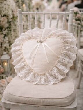 Vintage Lace Heart Pillow | Romantic Cottagecore Decor | Ruffled Trim